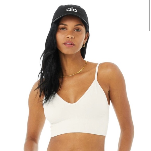 ALO Yoga Other - ALO Yoga Delight Ivory Ribbed V-neck Bralette with Adjustable Straps Size Small